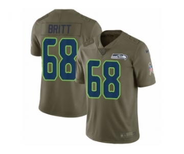 Men Nike Seattle Seahawks #68 Justin Britt Limited Olive 2017 Salute to Service NFL Jersey