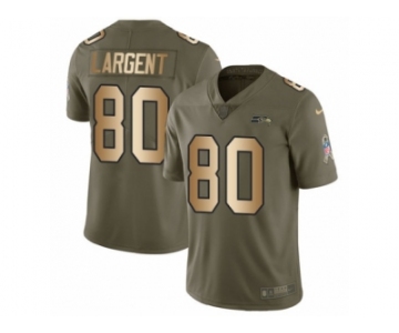 Men Nike Seattle Seahawks #80 Steve Largent Limited Olive Gold 2017 Salute to Service NFL Jersey