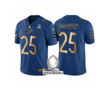 Men Seattle Seahawks #25 Richard Sherman NFC 2017 Pro Bowl Blue Gold Limited Jersey