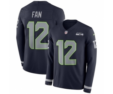 Men's Nike Seattle Seahawks 12th Fan Limited Navy Blue Therma Long Sleeve NFL Jersey