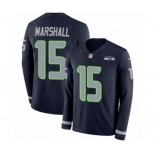 Men's Nike Seattle Seahawks #15 Brandon Marshall Limited Navy Blue Therma Long Sleeve NFL Jersey