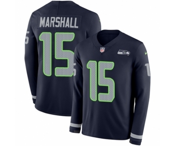 Men's Nike Seattle Seahawks #15 Brandon Marshall Limited Navy Blue Therma Long Sleeve NFL Jersey