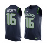 Men's Nike Seattle Seahawks #16 Tyler Lockett Limited Steel Blue Player Name & Number Tank Top NFL Jersey