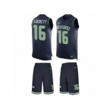 Men's Nike Seattle Seahawks #16 Tyler Lockett Limited Steel Blue Tank Top Suit NFL Jersey