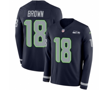 Men's Nike Seattle Seahawks #18 Jaron Brown Limited Navy Blue Therma Long Sleeve NFL Jersey