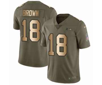 Men's Nike Seattle Seahawks #18 Jaron Brown Limited Olive Gold 2017 Salute to Service NFL Jersey