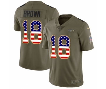 Men's Nike Seattle Seahawks #18 Jaron Brown Limited Olive USA Flag 2017 Salute to Service NFL Jersey