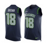 Men's Nike Seattle Seahawks #18 Jaron Brown Limited Steel Blue Player Name & Number Tank Top NFL Jersey