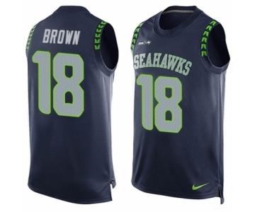 Men's Nike Seattle Seahawks #18 Jaron Brown Limited Steel Blue Player Name & Number Tank Top NFL Jersey