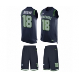 Men's Nike Seattle Seahawks #18 Jaron Brown Limited Steel Blue Tank Top Suit NFL Jersey