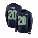 Men's Nike Seattle Seahawks #20 Rashaad Penny Limited Navy Blue Therma Long Sleeve NFL Jersey