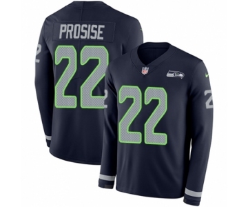 Men's Nike Seattle Seahawks #22 C. J. Prosise Limited Navy Blue Therma Long Sleeve NFL Jersey