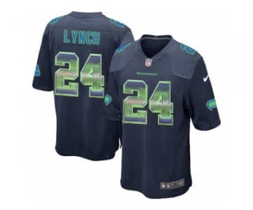 Men's Nike Seattle Seahawks #24 Marshawn Lynch Limited Navy Blue Strobe NFL Jersey