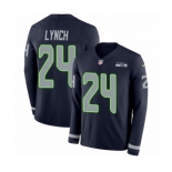 Men's Nike Seattle Seahawks #24 Marshawn Lynch Limited Navy Blue Therma Long Sleeve NFL Jersey