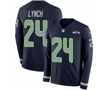 Men's Nike Seattle Seahawks #24 Marshawn Lynch Limited Navy Blue Therma Long Sleeve NFL Jersey