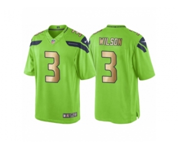 Men's Nike Seattle Seahawks #3 Russell Wilson Green Gold Limited Special Color Rush Jersey