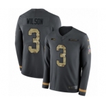 Men's Nike Seattle Seahawks #3 Russell Wilson Limited Black Salute to Service Therma Long Sleeve NFL Jersey