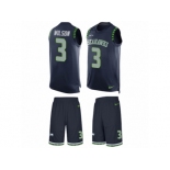 Men's Nike Seattle Seahawks #3 Russell Wilson Limited Steel Blue Tank Top Suit NFL Jersey