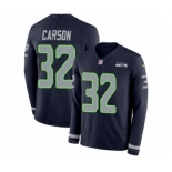 Men's Nike Seattle Seahawks #32 Chris Carson Limited Navy Blue Therma Long Sleeve NFL Jersey