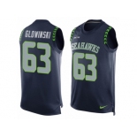 Men's Nike Seattle Seahawks #63 Mark Glowinski Limited Steel Blue Player Name & Number Tank Top NFL Jersey