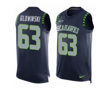 Men's Nike Seattle Seahawks #63 Mark Glowinski Limited Steel Blue Player Name & Number Tank Top NFL Jersey