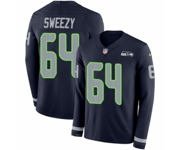 Men's Nike Seattle Seahawks #64 J.R. Sweezy Limited Navy Blue Therma Long Sleeve NFL Jersey