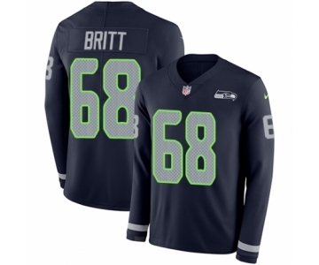 Men's Nike Seattle Seahawks #68 Justin Britt Limited Navy Blue Therma Long Sleeve NFL Jersey