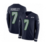 Men's Nike Seattle Seahawks #7 Brett Hundley Limited Navy Blue Therma Long Sleeve NFL Jersey