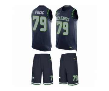 Men's Nike Seattle Seahawks #79 Ethan Pocic Limited Steel Blue Tank Top Suit NFL Jersey