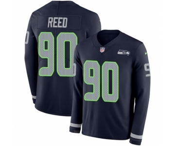 Men's Nike Seattle Seahawks #90 Jarran Reed Limited Navy Blue Therma Long Sleeve NFL Jersey