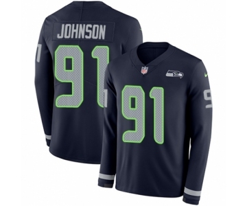 Men's Nike Seattle Seahawks #91 Tom Johnson Limited Navy Blue Therma Long Sleeve NFL Jersey