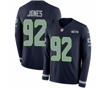 Men's Nike Seattle Seahawks #92 Nazair Jones Limited Navy Blue Therma Long Sleeve NFL Jersey