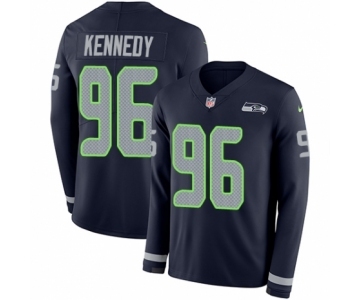 Men's Nike Seattle Seahawks #96 Cortez Kennedy Limited Navy Blue Therma Long Sleeve NFL Jersey