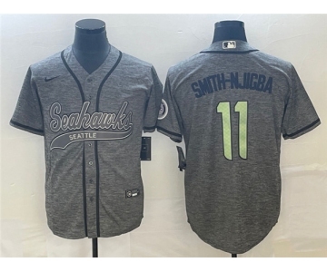 Men's Seattle Seahawks #11 Jaxon Smith-Njigba Gray With Patch Cool Base Stitched Baseball Jersey1