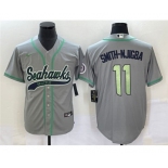 Men's Seattle Seahawks #11 Jaxon Smith-Njigba Gray With Patch Cool Base Stitched Baseball Jersey