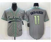 Men's Seattle Seahawks #11 Jaxon Smith-Njigba Gray With Patch Cool Base Stitched Baseball Jersey