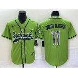 Men's Seattle Seahawks #11 Jaxon Smith-Njigba Green With Patch Cool Base Stitched Baseball Jersey