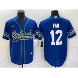 Men's Seattle Seahawks #12 Fan Blue Blue With Patch Cool Base Stitched Baseball Jersey