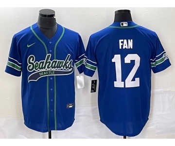 Men's Seattle Seahawks #12 Fan Blue Blue With Patch Cool Base Stitched Baseball Jersey