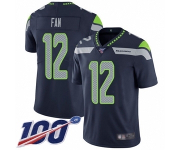 Men's Seattle Seahawks 12th Fan Navy Blue Team Color Vapor Untouchable Limited Player 100th Season Football Jersey