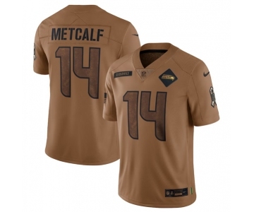 Men's Seattle Seahawks #14 DK Metcalf 2023 Brown Salute To Service Limited Football Stitched Jersey