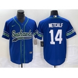 Men's Seattle Seahawks #14 DK Metcalf Blue With Patch Cool Base Stitched Baseball Jersey