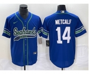 Men's Seattle Seahawks #14 DK Metcalf Blue With Patch Cool Base Stitched Baseball Jersey