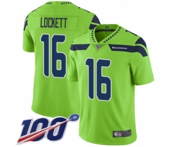 Men's Seattle Seahawks #16 Tyler Lockett Limited Green Rush Vapor Untouchable 100th Season Football Jersey