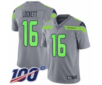 Men's Seattle Seahawks #16 Tyler Lockett Limited Silver Inverted Legend 100th Season Football Jersey