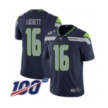 Men's Seattle Seahawks #16 Tyler Lockett Navy Blue Team Color Vapor Untouchable Limited Player 100th Season Football Jersey