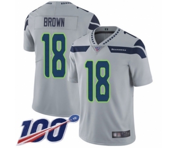 Men's Seattle Seahawks #18 Jaron Brown Grey Alternate Vapor Untouchable Limited Player 100th Season Football Jersey