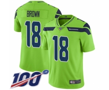 Men's Seattle Seahawks #18 Jaron Brown Limited Green Rush Vapor Untouchable 100th Season Football Jersey