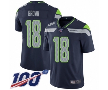 Men's Seattle Seahawks #18 Jaron Brown Navy Blue Team Color Vapor Untouchable Limited Player 100th Season Football Jersey