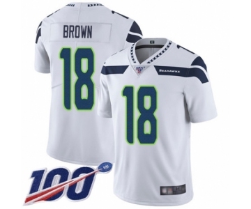 Men's Seattle Seahawks #18 Jaron Brown White Vapor Untouchable Limited Player 100th Season Football Jersey